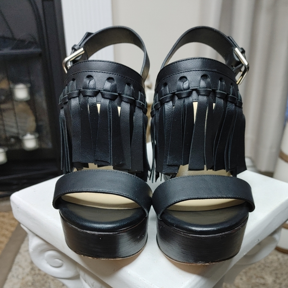 JIMMY CHOO NYA 120 FRINGE WEDGE SANDAL, BLACK 38 - Picture 5 of 14